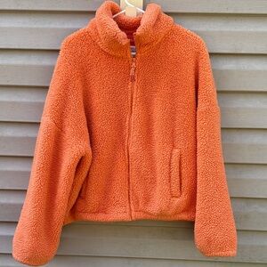 American Eagle | Fluffy Fuzzy Sherpa Orange Zipper Jacket Medium